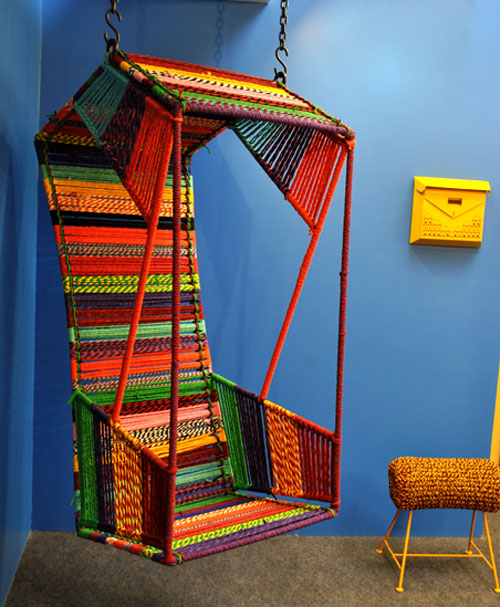 Katran Collection Chair Colorful Multicolor Woven Ropes & Knitting by Sahil Sarthak hang Rickshaw Swing